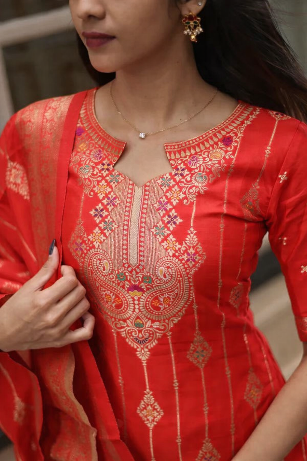 Ethnic Motifs Pure Cotton Kurta Set with Dupatta – SilkBliss Fashion