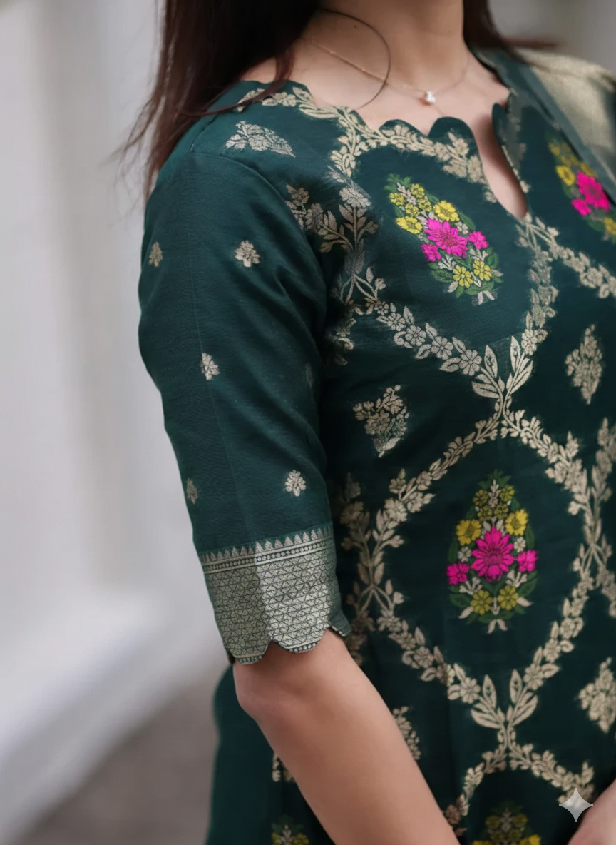 Women Ethnic Motifs Regular Pure Cotton Kurta with Trousers & With Dupatta