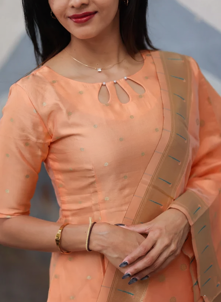 Women Regular Thread Work Pure Cotton Kurta with Trousers & With Dupatta