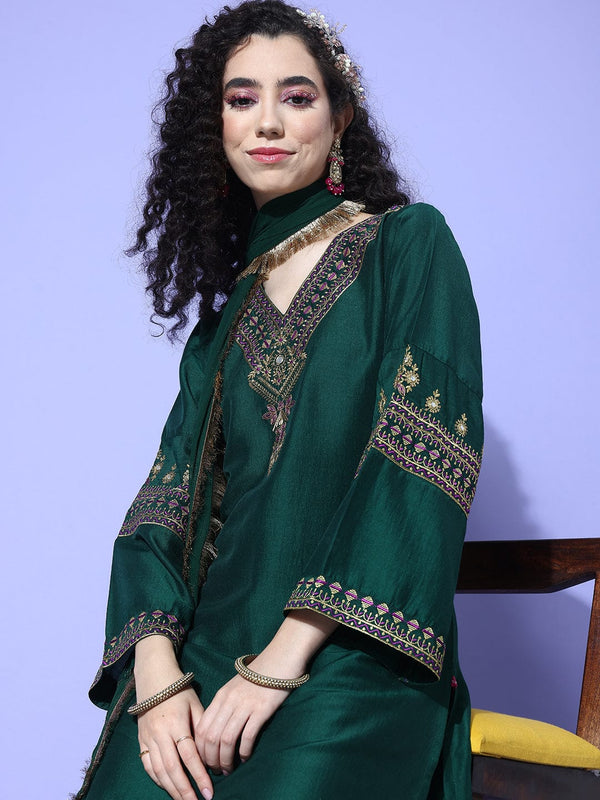 NEW EMBROIDERY A-LINE KURTI WITH DUPATTA AND BOTTOM WARE