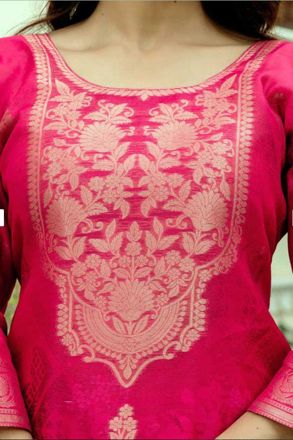 Royal Forest Green Silk Suit Set with Gold Zari Yoke & Ornate Banarasi Dupatta