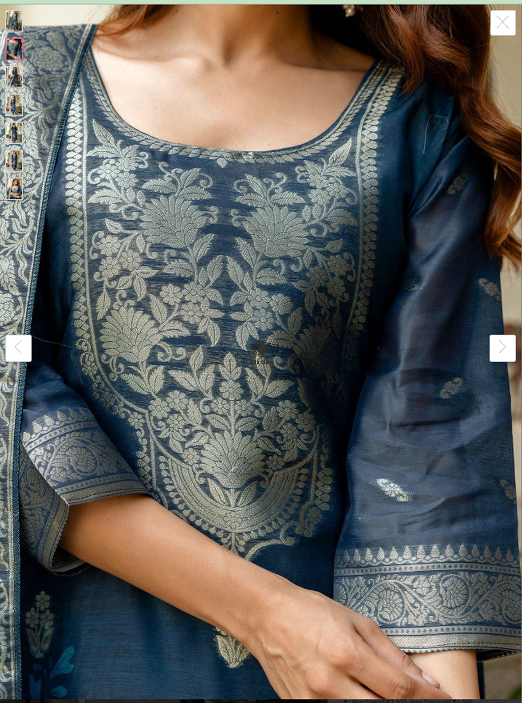 Deep Wine Banarasi Cotton-Blend Suit Set with Digital Floral Print & Pearl Keyhole Neckline