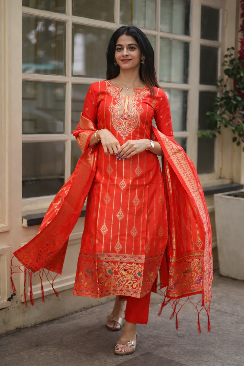 Ethnic Motifs Pure Cotton Kurta Set with Dupatta – SilkBliss Fashion