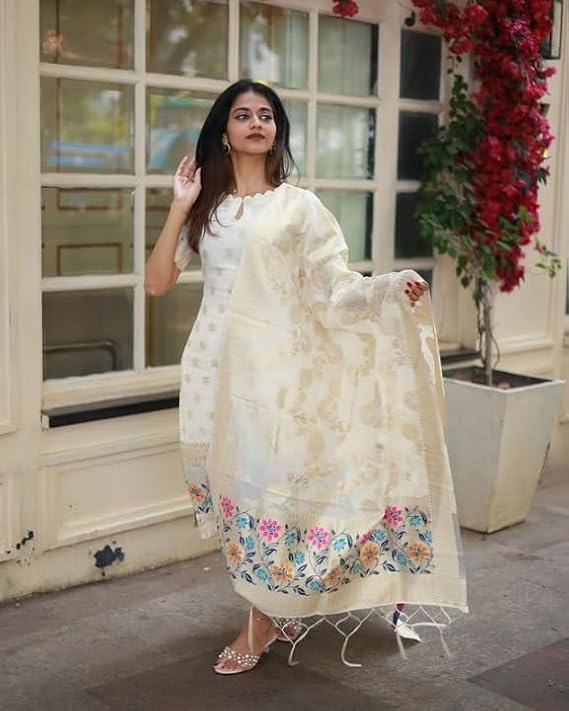 Woven Cotton Kurta Set with Dupatta – Lightweight Daily Wear | SilkBliss Fashion