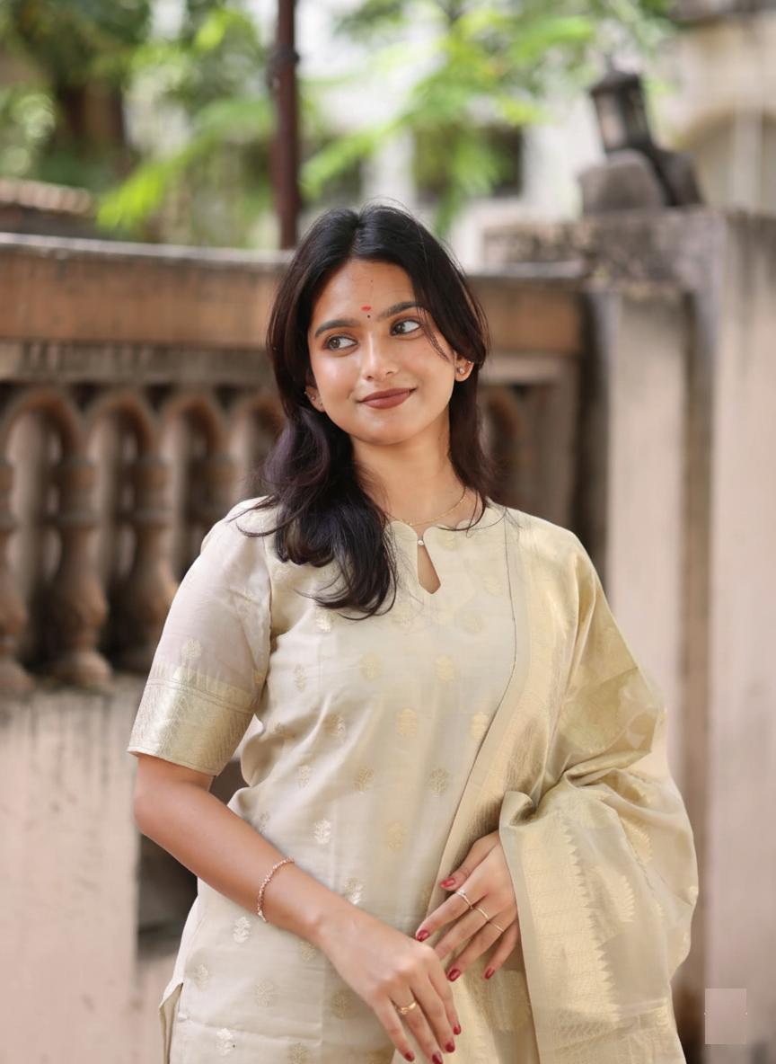 Women Ethnic Motifs Regular Pure Cotton Kurta with Trousers & With Dupatta