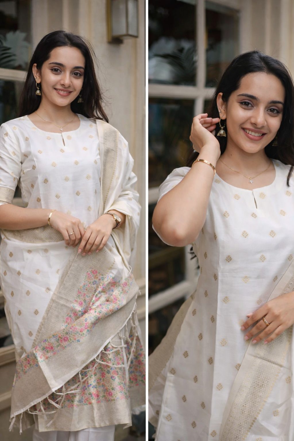 Women Ethnic Motifs Regular Pure Cotton Kurta with Trousers & With Dupatta