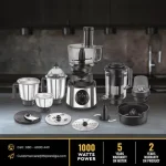 Prestige 1000 Watts Endura Pro Mixer Grinder with 6 Jars and Food Processor Attachments| Sturdy Stainless Steel Body| Ball Bearing Pure Copper Motor| See-Through Lids| Black  and Silver