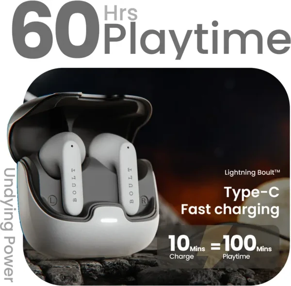 Boult Z40 with Zen ENC Mic, 60H Battery Life, Low Latency Gaming, Made In India, 5.3 Bluetooth Headset (White, In the Ear)