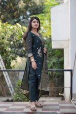 Festive Woven Gold Banarasi-Style Salwar Kameez Set in Deep Emerald Green - Image 6