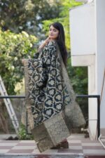 Festive Woven Gold Banarasi-Style Salwar Kameez Set in Deep Emerald Green - Image 5