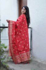 Festive Woven Gold Banarasi-Style Salwar Kameez Set in Red - Image 3