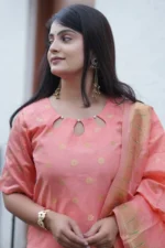 Festive Woven Gold Banarasi-Style Salwar Kameez Set in Orange - Image 5