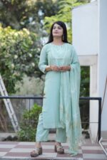 Festive Woven Gold Banarasi-Style Salwar Kameez Set in Green