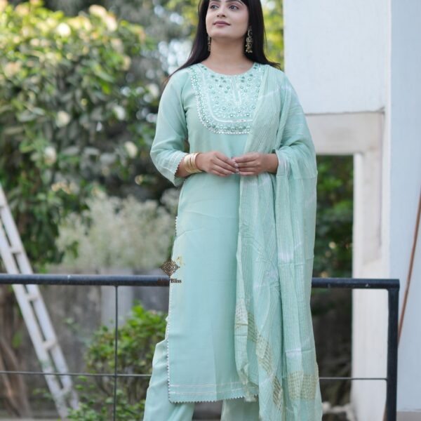 Festive Woven Gold Banarasi-Style Salwar Kameez Set in Green