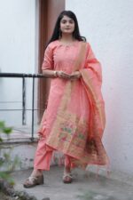 Festive Woven Gold Banarasi-Style Salwar Kameez Set in Orange