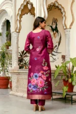 Classic Beet Jacquard Kurta Set with Floral Digital Dupatta - Image 5