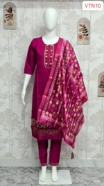 Premium Vertical Silk 3-Piece Set with Scenic Daman Embroidery & Rich Dupatta