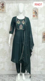 Premium Roman Silk 3-Piece Set: Intricate Floral Neck & Sleeve Embroidery