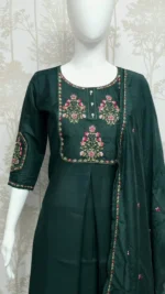 Premium Roman Silk 3-Piece Set: Intricate Floral Neck & Sleeve Embroidery - Image 3