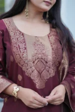 Festive Special Maroon Woven Kurti Set with Dupatta - Image 3