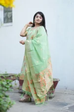 Premium Pista Green Ethnic Kurti Set with Woven Jacquard & Zari Dupatta - Image 5