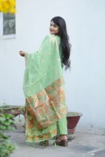 Premium Pista Green Ethnic Kurti Set with Woven Jacquard & Zari Dupatta - Image 6