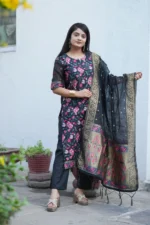 Elegant Black Jacquard Work Suit Set