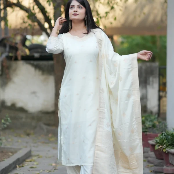 Premium Off-White Festive Wear Suit Set