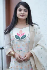 Premium Off-White Heavy Jacquard Woven Kurti Pant Dupatta Set - Image 2