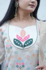 Premium Off-White Heavy Jacquard Woven Kurti Pant Dupatta Set - Image 3