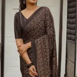 Midnight Onyx – Traditional Bandhani Style Digital Print Linen Cotton Saree - Image 3