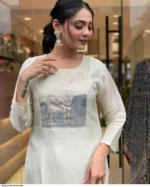 Women's Off White Jacquard Woven Kurta Pant with Designer Jacquard Dupatta Set - Image 3