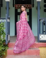 Vibrant Magenta & Silver Zari Border Linen  Saree - Image 5