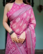 Vibrant Magenta & Silver Zari Border Linen  Saree - Image 4