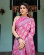 Vibrant Magenta & Silver Zari Border Linen  Saree - Image 3