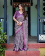Royal Violet – Mosaic Geometric Digital Print Linen Cotton Saree