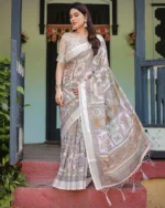 Pastel Kalamkari Inspired Multi-Color Digital Print Linen Cotton Saree