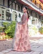 Midnight Charcoal Lattice & Peach Heritage Digital Print Saree - Image 5