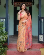 Summer Peach Linen Cotton  Saree with Ombre Coral Pallu