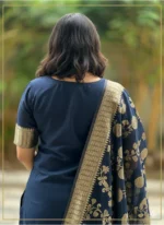 Women's Navy Blue Jacquard Woven Kurta Pant with Designer Jacquard Dupatta Set - Image 4