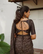 Midnight Onyx – Traditional Bandhani Style Digital Print Linen Cotton Saree - Image 5