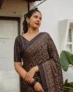 Midnight Onyx – Traditional Bandhani Style Digital Print Linen Cotton Saree - Image 4